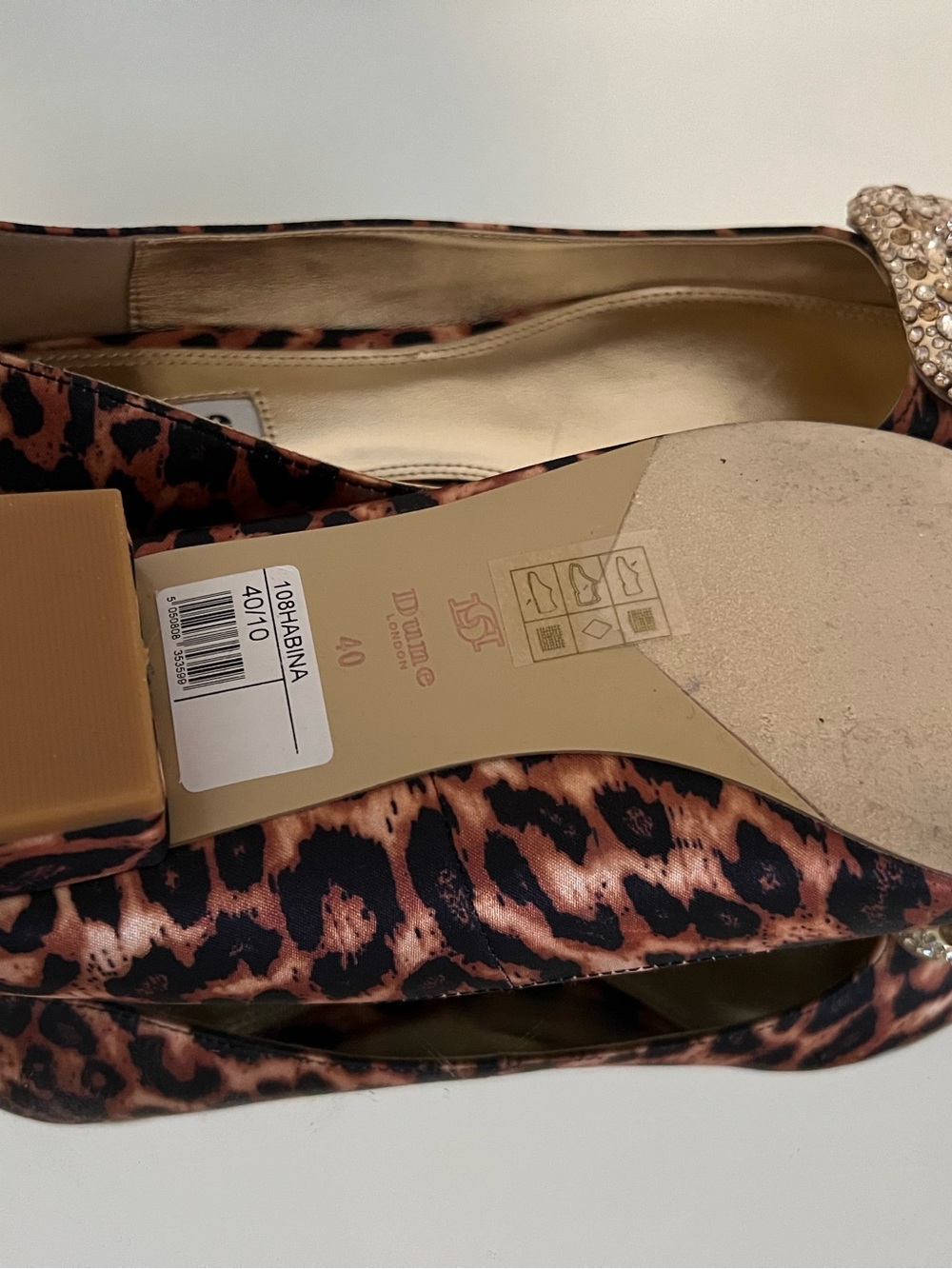 New Dune London Leopard Print Pointed Toe Flats with Crystal Buckle Size 40/US10 - Picture 4 of 6